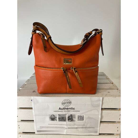 Dooney & Bourke Handbags - DOONEY & BOURKE MEDIUM ORNAGE PEBBLLED LEATHER SHOULDER BAG